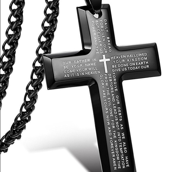 UNISEX BLACK NECKLACE WITH  CROSS PENDANT. - Picture 4 of 8